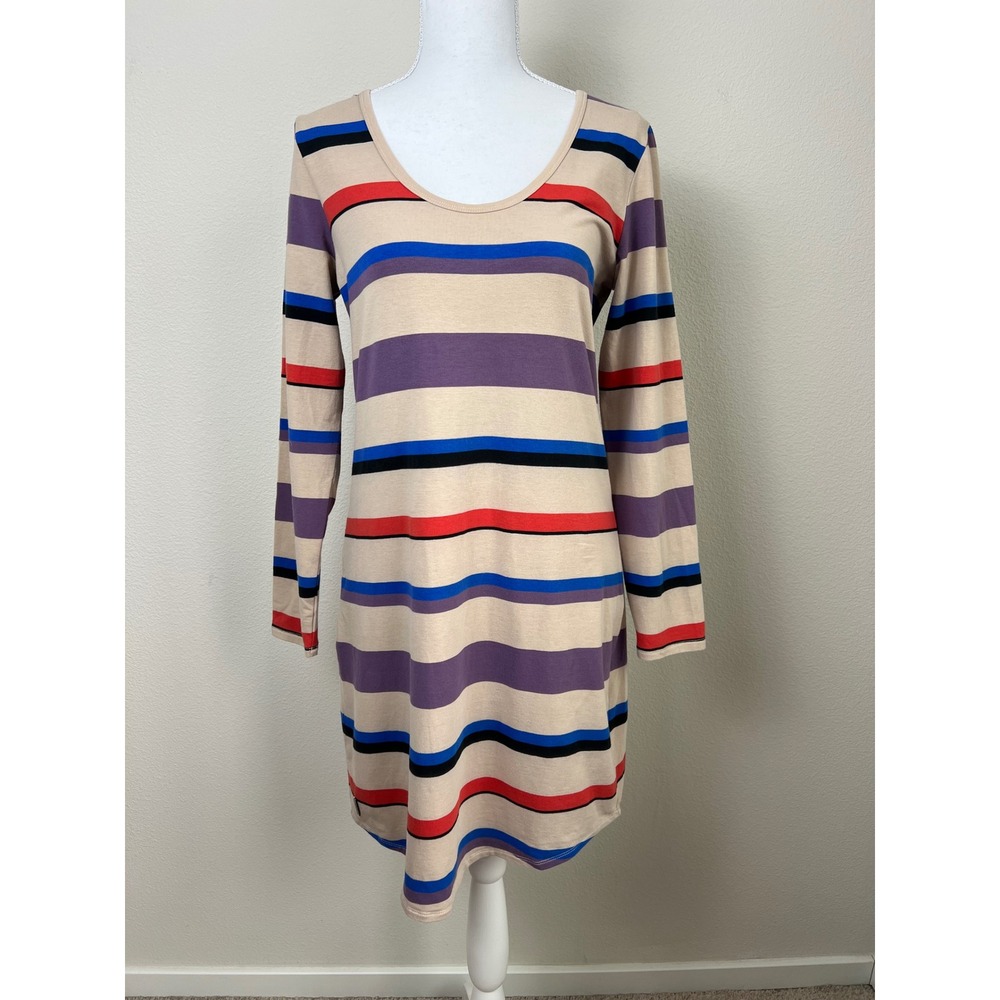 Lole Organic Cotton Striped Dress Open Back Long Sleeve Stretch Size M Boho